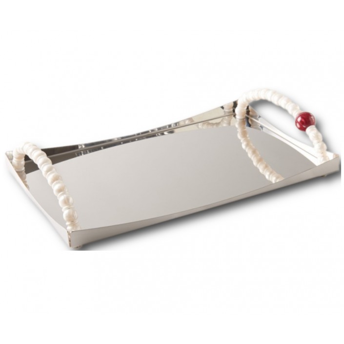 elegancki prezent taca Giannini z białymi perłami i czerwoną wstawką