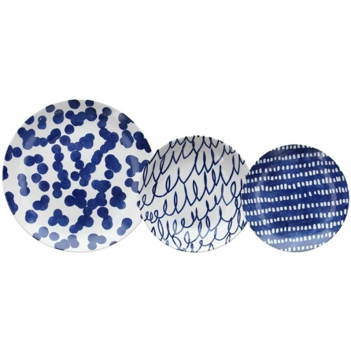 porcelanowy serwis obiadowy w biało - niebieskie wzory Tognana Ulay, 18 elementów