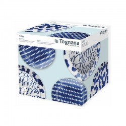 porcelanowy serwis obiadowy w biało - niebieskie wzory Tognana Ulay, 18 elementów, pudełko