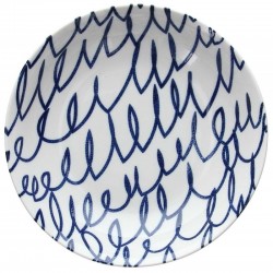 biały talerz do zupy w granatowe, spiralne wzory Tognana Ulay