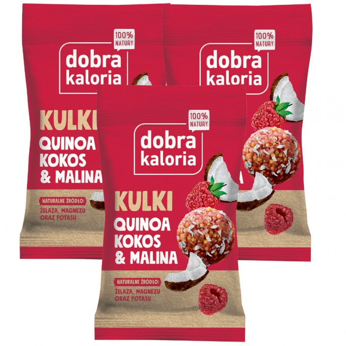 DOBRA KALORIA Quinoa na okrągło - Malina & Kokos KUBARA x 3 szt.