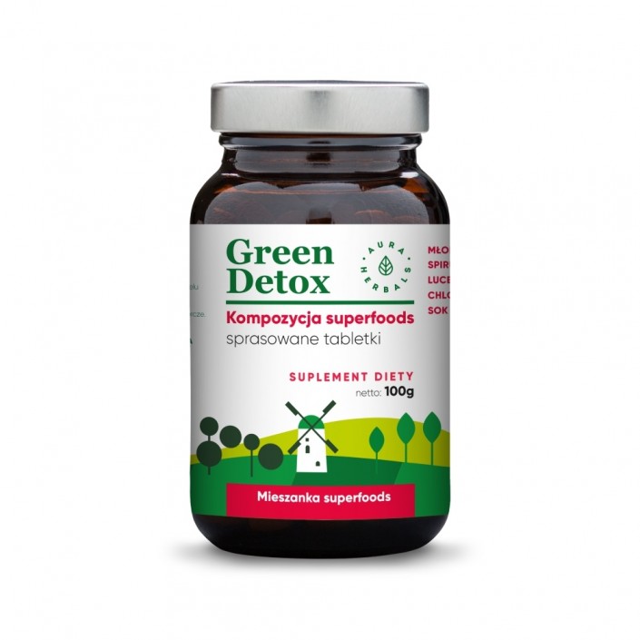 AURA HERBALS Green Detox - tabletki oczyszczające 100g (ok. 75 tabletek) AURA HERBALS Green Detox - tabletki oczyszczające 100g (ok. 75 tabletek)